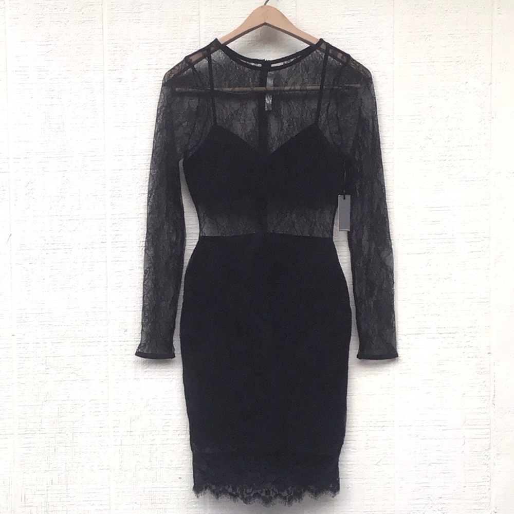 Lovers and Friends Catwalk lace sheer panels long sleeve black Dress